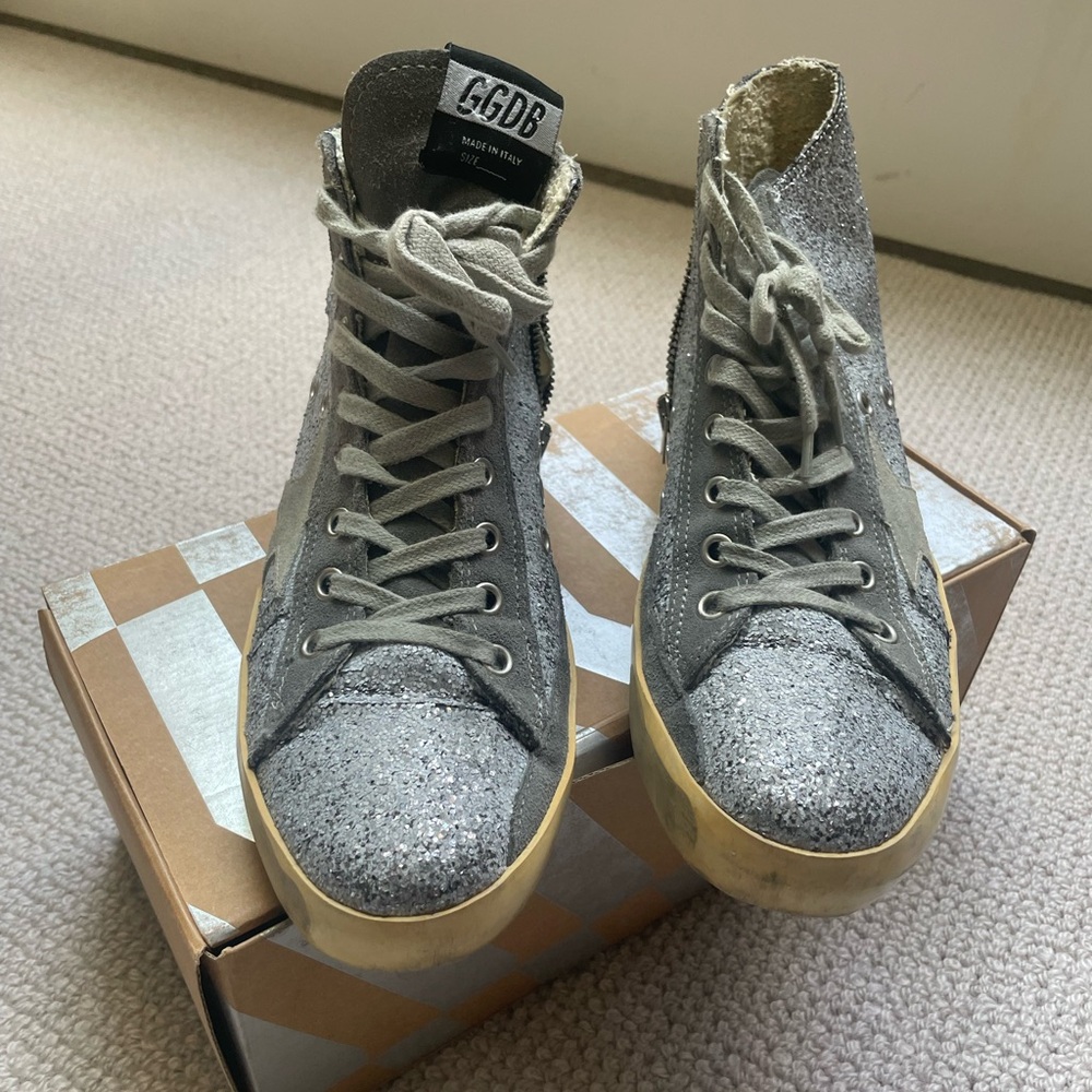 Golden Goose 38 Silver Glitter High-Top Sneakers - Picture 3 of 10
